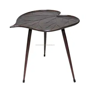 Table d'appoint moderne en forme de coeur en forme de feuille pour chambre à coucher table de chevet salon Table d'extrémité en aluminium finition Bronze Antique