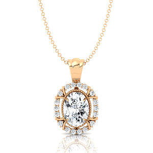 Collar con Colgante de Diamante Cultivado en Laboratorio con Corte Ovalado en Oro de 14K/18K, Colgante Solitario Ovalado con Diamantes Redondos de Laboratorio - Product Image 3