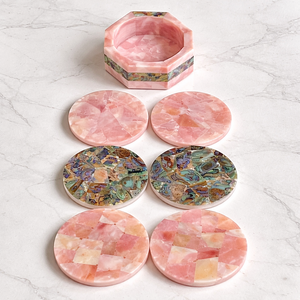 Juego de posavasos de ónix rosa de lujo con soporte, posavasos de piedra natural hechos a mano, posavasos de mármol para té y café, decoración de mesa - Product Image 2