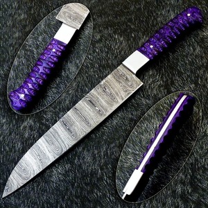 Cuchillo de Chef de Acero de Damasco Hecho a Mano con Hoja de Punta Caída, Mango de Otro Material, 13 Pulgadas, Grado Industrial, Grosor de Hoja de 0.45mm, Bisel Afilado - Product Image 1
