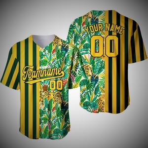 เสื้อเบสบอลแขนสั้นผ้าฝ้าย 100% แบบกำหนดเอง สีเขียวขาว ติดกระดุม เสื้อกีฬา พิมพ์ลายโลโก้ด้านหน้า ชื่อ หมายเลข ชุดทีม - Product Image 3