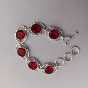Beautiful <b>Red</b> Garnet Statement <b>Bracelet</b> 925 Sterling Silver Handmade Jewelry Gift For Women Birthday Luxury - Product Image 5
