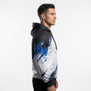 เสื้อฮู้ดผู้ชาย Storm Fit พิมพ์ลายแบบ Sublimation สไตล์สปอร์ต สตรีทแวร์ สีดำ น้ำเงิน ขาว ทรงปกติ ใส่ได้ในฤดูหนาว ระบายอากาศได้ดี - Product Image 3