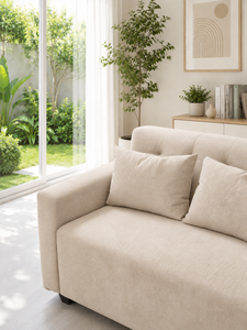 Emerald Modern Square Two-Seater Ivory <b>Sofa</b> with Padded Backrest Eco-Friendly Custom Fabric <b>for</b> Apartment & Hotel Use - Product Image 4
