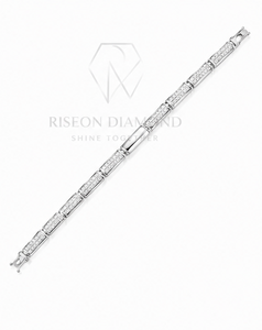 Bracelet tennis en or blanc 18 carats à maillons géométriques, segments rectangulaires pavés de diamants, bijoux de luxe contemporains, modernes et minimalistes - Product Image 2
