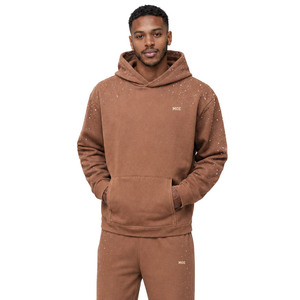 Streetwear Custom Boxy Fit Rhinestone Casual Pullover Hoodies <b>Sweatpants</b> <b>Sets</b> High Quality 100% Cotton Breathable Fitness Wear - Product Image 5