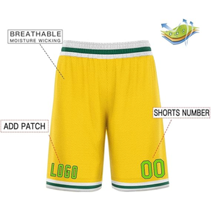 Pantalones Cortos de Baloncesto Amarillos para Hombre con Logotipo Verde y Personalización de Número, Sublimados, Transpirables, de Malla Deportiva - Product Image 3
