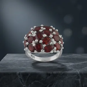 Bague de cocktail élégante en argent sterling 925 avec grenat rouge vif, bijou de déclaration pour occasions spéciales - Product Image 3