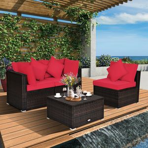 Juego de Muebles de Ratán para Patio de 4 Piezas - Sofás Esquineros, Mesa y Otomana con Cojines y Almohadas, Espacio de Vida al Aire Libre - Product Image 6