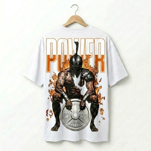 Camiseta Deportiva Personalizada Power Warrior para Hombre, Negra, Manga Corta, Cuello Redondo, Estampado Digital, Corte Holgado, Estilo Urbano, 100% Algodón - Product Image 6