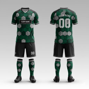Ensemble maillot et short de football unisexe vert or, motif topographique, col en V, sans manches, imprimé par transfert thermique, respirant, en polyester durable - Product Image 3