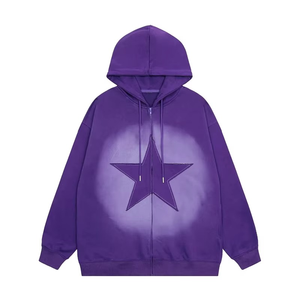 Sweat à capuche zippé surdimensionné en molleton OEM pour femme, 350 g/m² en coton imprimé, tricot lourd - Product Image 1