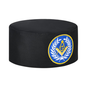 Parche Bordado con Corona de Laurel Azul y Escuadra y Compás G, Gorra de Maestro Masón de la Logia Azul, Tela Negra Premium con Detalles Azules y Blancos - Product Image 2
