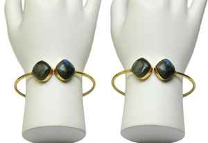 Cushion Cut Gemstone Gold <b>Bangle</b> | Open Cuff <b>Bracelet</b> | IGI Certified Vintage Style Unisex Indian Origin 925 <b>Silver</b> Plated HARI - Product Image 3