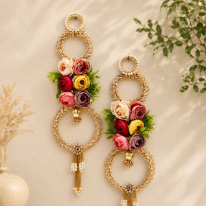 Golden Floral Wall Hanging Pair Pearl Ring Rose Door Toran Wedding Festival Home <b>Mandir</b> Decor Gift Item - Product Image 3