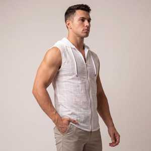 Débardeur tricoté à capuche sans manches pour homme, vert uni, décontracté, respirant, coupe ajustée, fermeture éclair sur le devant, longueur standard - Product Image 5