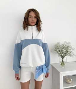 <b>Women</b> Color Block Half Zip Sweatshirt Stand Collar Drop Shoulder Long Sleeve Casual Pullover - Product Image 4