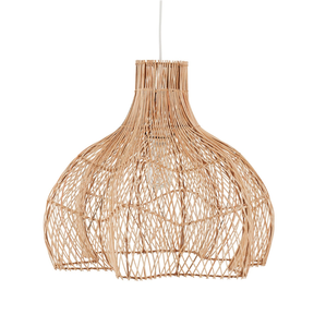 Abat-jour en rotin tressé en treillis ouvert, forme dôme évasé ondulé, pour lampe suspendue à col étroit allongé - Product Image 2