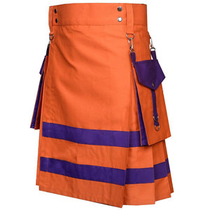 Kilt de Bombero de Algodón Naranja con Detalles en Morado, Dos Bolsillos Laterales Extraíbles, OEM ODM - Product Image 2