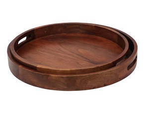 Vendedor caliente, venta al por mayor, bandeja de madera de acacia, bandeja redonda para servir para hotel y restaurante, respetuoso con el medio ambiente - Product Image 4