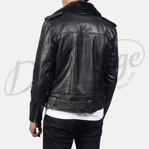 Chaqueta de Motociclista de Cuero Negro Premium para Hombre con Cuello de Piel Sintética, Chaqueta de Moto Ajustada con Cinturón, Prenda Exterior Elegante para Invierno - Product Image 2