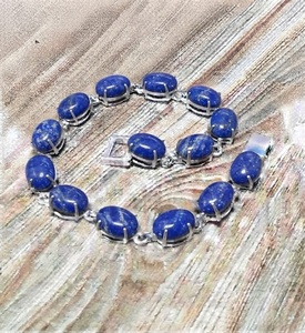 Pulsera de Piedra Natural Lapislázuli, Plata de Ley 925, Hecha a Mano, Joyería de Piedra Azul, Venta al Por Mayor - Product Image 2