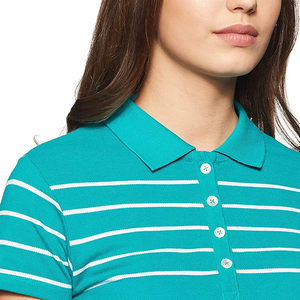 Polo à manches courtes rayé bleu sarcelle pour femme, haut tricoté décontracté, chemise rayée bleu sarcelle, polo rayé pour femme - Product Image 6