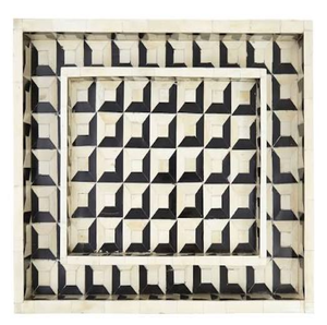 Plateau rectangulaire en os bleu cobalt avec incrustation de motifs géométriques marocains blancs audacieux, disponible à prix de gros - Product Image 6