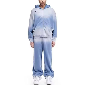 Nouvel Arrivage Ensemble Survêtement Homme Effet Délavé et Usé, Pantalon de Jogging et Sweat à Capuche, Deux Pièces Délavées à l'Acide - Product Image 1