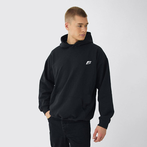 Wholesale 100% Cotton French Terry Men's Hoodies Custom Logo Embroidered 500GSM Thick Comfortable Loose Fit Solid Black Winter - Product Image 1