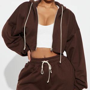 Chándal Deportivo de Alta Calidad para Mujer, Chándal Informal de Algodón 100% con Cremallera Completa, Top Corto con Capucha, Atuendo Cómodo - Product Image 4