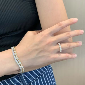 Luxurious Gold Plated Moissanite Freshwater Pearl Tennis <b>Bracelet</b> Hiphop Style <b>Stacking</b> Wrist Accessory Timeless Jewelry for - Product Image 4