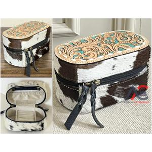 Caja de Almacenamiento de Joyas de Cuero Vacuno de Alta Calidad, Hecha a Mano, Elegante Organizador Personalizado para Aretes, Collares y Anillos para Chicas - Product Image 1