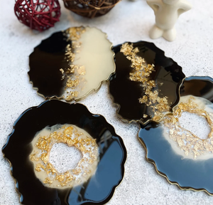 Customized Resin <b>Coaster</b> <b>Drink</b> Use Home Wedding Table sky Blue Color Gold Flak Glitter design Round Flower Resin Napkin Ring - Product Image 6