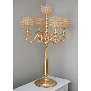 Wholesale Decorative Gold Metal Crystal Candelabra <b>Heat</b>-<b>Resistant</b> <b>Glass</b> Votive Holder Luxury Banquet Table Candle Stand ForDecor - Product Image 4