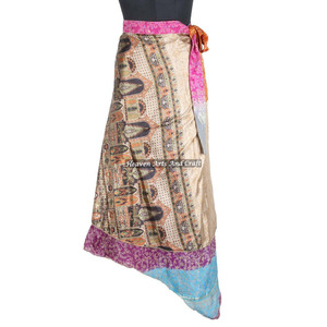 Nueva Falda Envolvente Reversible de Seda Vintage de 38 Pulgadas para Mujer, Vestido Halter Bohemio, Talla Grande, Sari Reversible para la Playa - Product Image 5