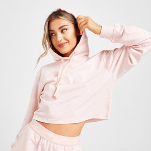 Sudadera con capucha corta rosa para mujer, de punto de algodón, manga regular, color liso, estilo holgado, para otoño - Product Image 1