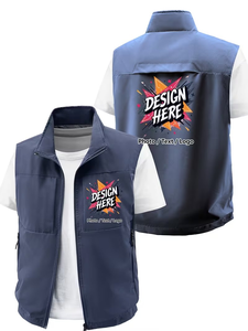 Custom Men's Winter Casual <b>Cooling</b> Solid Canvas Vest Hoodie <b>Jacket</b> Multi-Pocket Zipper Breathable Eco-Friendly Quick Dry - Product Image 4