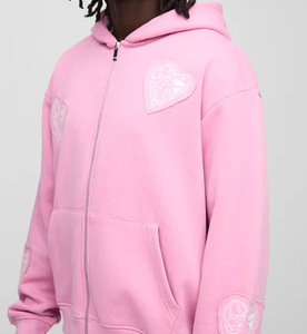 Survêtements de fabrication en gros, coupe oversize et carrée, zippés, avec jambes extrêmement larges et appliques en forme de cœurs - Product Image 6