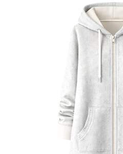 Sudadera con capucha larga personalizada con cremallera, gris claro, para mujer, abrigo de invierno con forro polar, informal, holgado, con bolsillos, OEM personalizado - Product Image 4