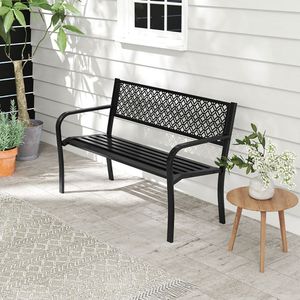 Panca da Giardino da Esterno da 50 Pollici con Schienale a Griglia Geometrica e Seduta a Doghe - Arredo Patio - Product Image 1