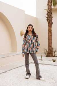 Nueva Camisa Elegante Vintage para Mujer, Estampado Tropical Multicolor, Cuello con Botones, Talla Grande, 100% Algodón, Precio al por Mayor OEM ODM - Product Image 1