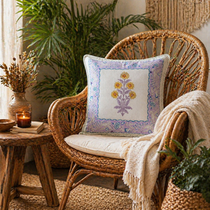Traditional Indian Floral Cushion Cover Hand Printed Cotton <b>Sofa</b> <b>Pillow</b> Cover for Home Furnishing - Product Image 2