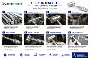 Maillet GERZOG à tête remplie de plomb, diamètre 1 pouce, poids 14 oz, 7,25 pouces, ZETOMEDPRO - Product Image 2
