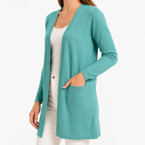Women Long Sleeve Soft Cardigan Sweater V Neck Shape Cover Up with Pocket for Casual Wear | OEM ODM Manufacturer Bangladesh - Product Image 1