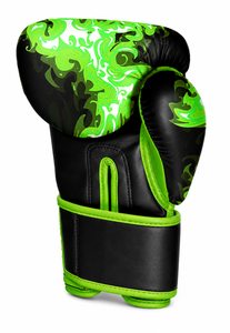 Gants de boxe noirs IBERIA Premium, imprimé crâne vert, gants d'entraînement en cuir PU, logo personnalisé, équipement sportif en gros OEM - Product Image 3