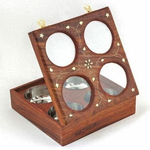 Classic <b>Wooden</b> Spice Storage Masala <b>Box</b> With Lid And Spoon For Home Kitchen And Restaurant Use - Product Image 1