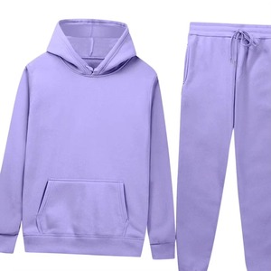 Custom Lavender Purple <b>Tracksuit</b> OEM ODM Pullover Hoodie Jogger Set Unisex Winter Fleece Casual Sportswear Wholesale - Product Image 5