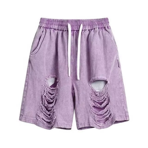 ผู้ผลิตเสื้อผ้าสตรีทแวร์ กางเกงขาสั้นผ้าฝ้ายวินเทจแบบทำสีซีดสำหรับผู้ชาย - Product Image 4