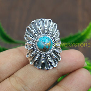 Anillo de Plata con Turquesa Azul Natural para Hombre, Anillo Hecho a Mano, Estilo Vintage Boho Étnico, Joyería al por Mayor, Anillo con Piedras Preciosas - Product Image 5